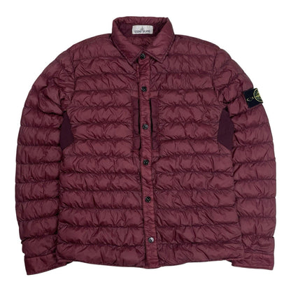 Stone Island Down Overshirt Garment Dyed Micro Yarn Jacket Shacket, Size Medium | O/S, Burgundy
