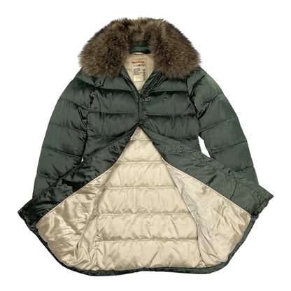 Prada Down Puffer Jacket Fur Collar, Size Small | O/S, Green