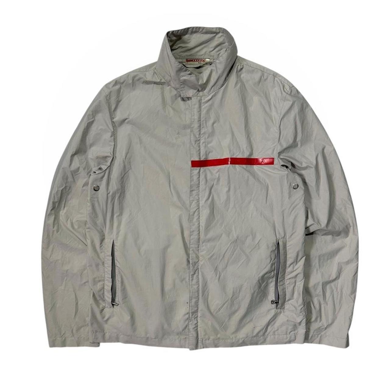 Prada Tape Logo Packable Grey Nylon Jacket