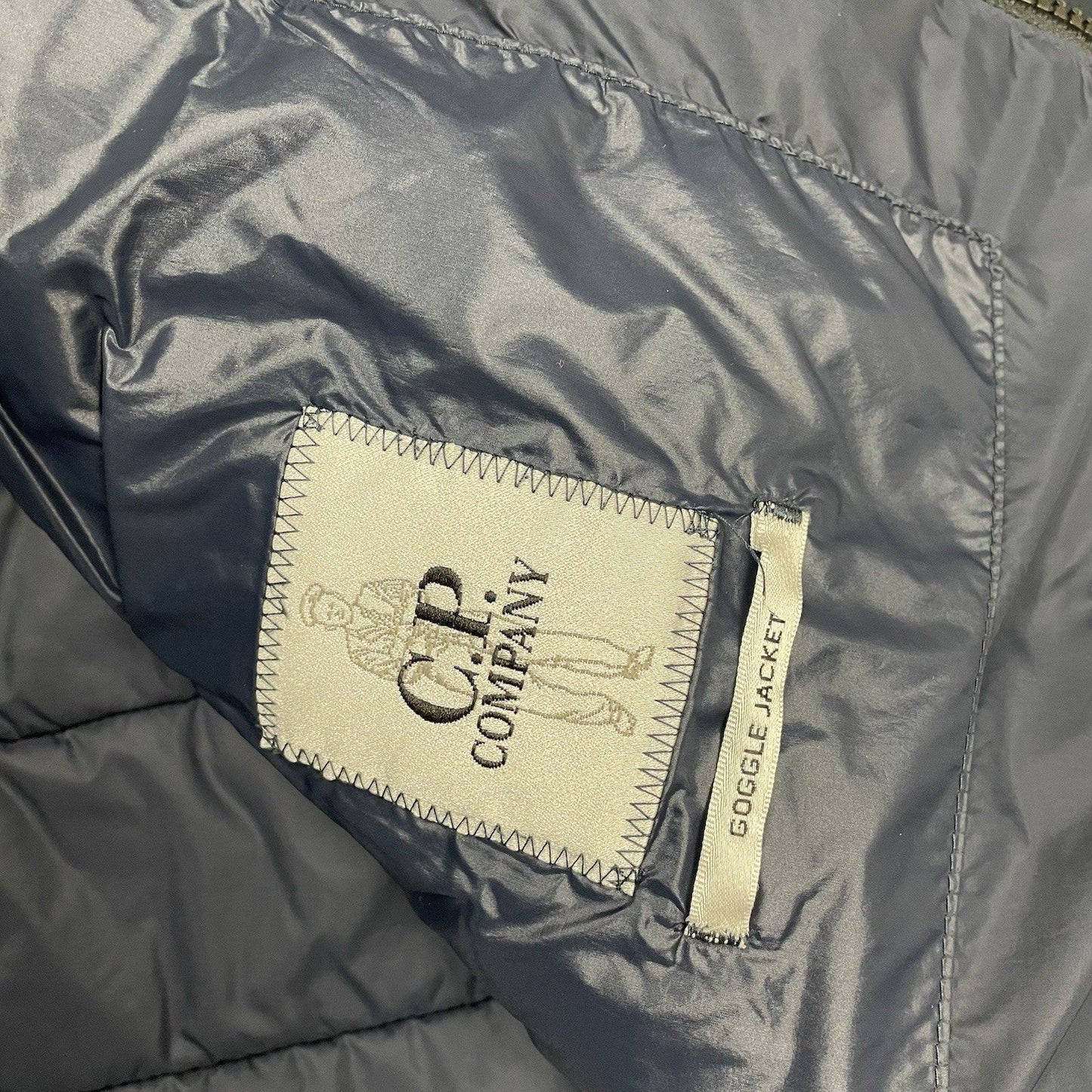 CP Company Mixed Soft Shell Goggle Puffer Jacket, Size XL | O/S, Blue