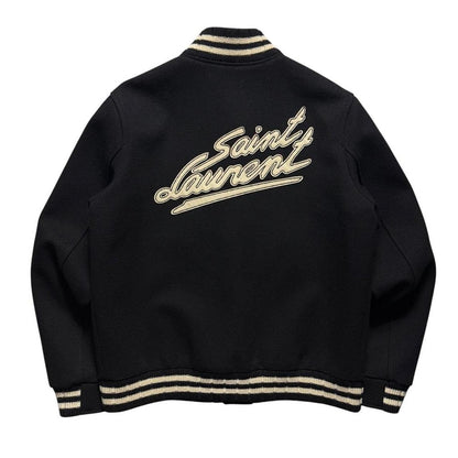Saint Laurent Paris Teddy Backprint Varsity Jacket