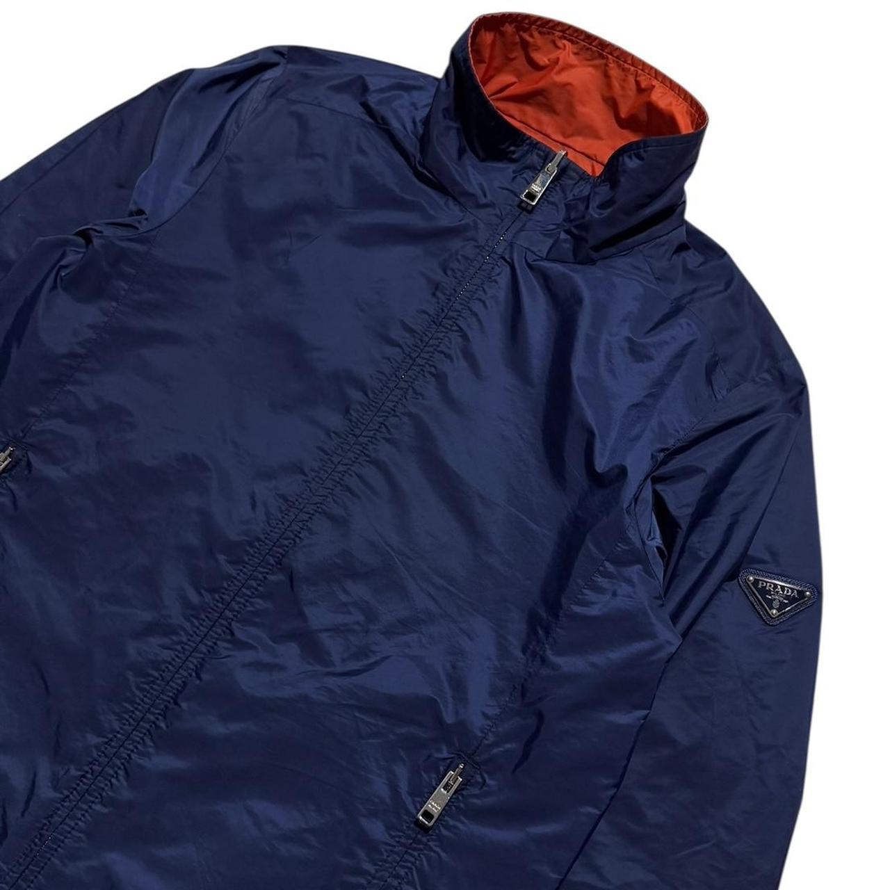 Prada Reversible Nylon Windbreaker Jacket | Small, Navy, Orange
