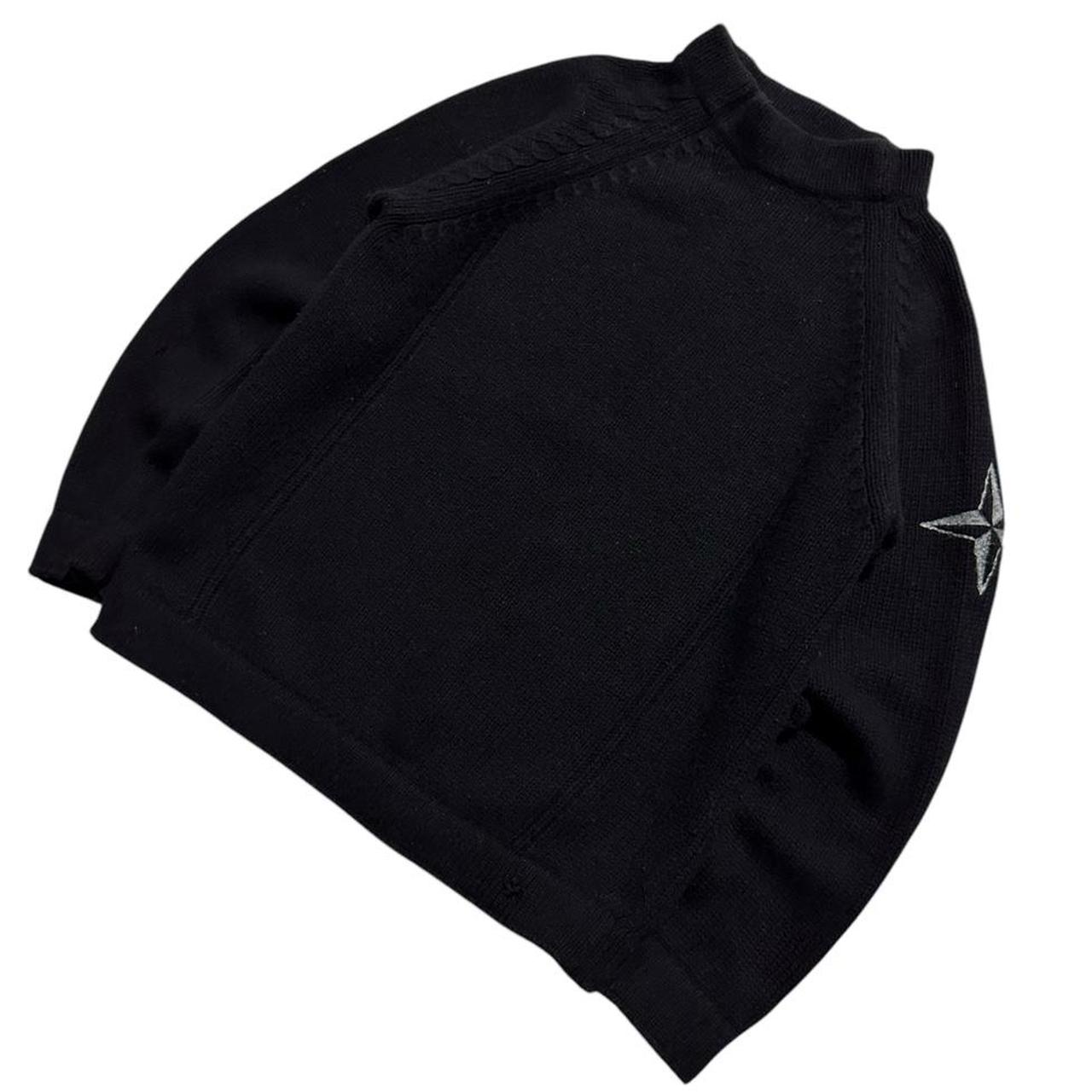 Stone Island Black Wool Arm Compass Sweater | Large, Black