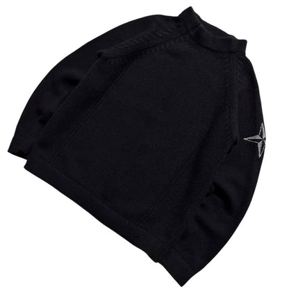 Stone Island Black Wool Arm Compass Sweater | Large, Black