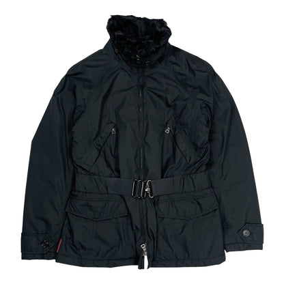 Prada Goretex Jacket Fur Trim, Size Large | O/S, Black