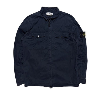 Stone Island Brushed Cotton Overshirt | Large, Navy