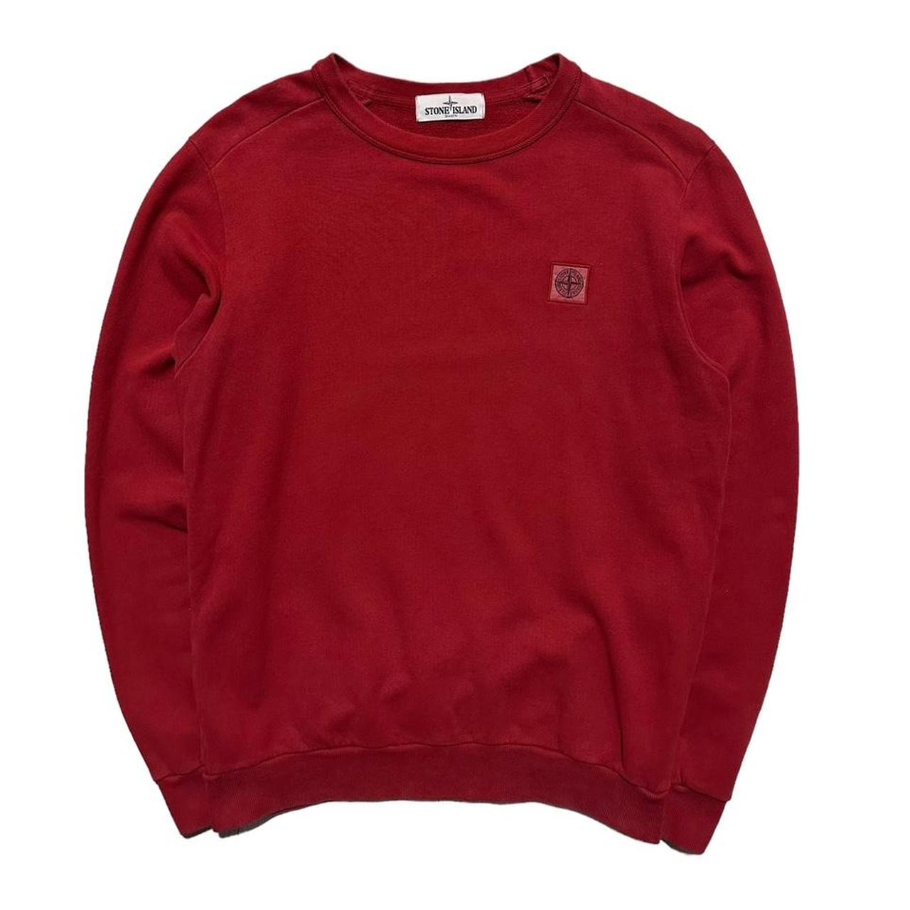 Stone Island Red Pullover Side Logo Crewneck