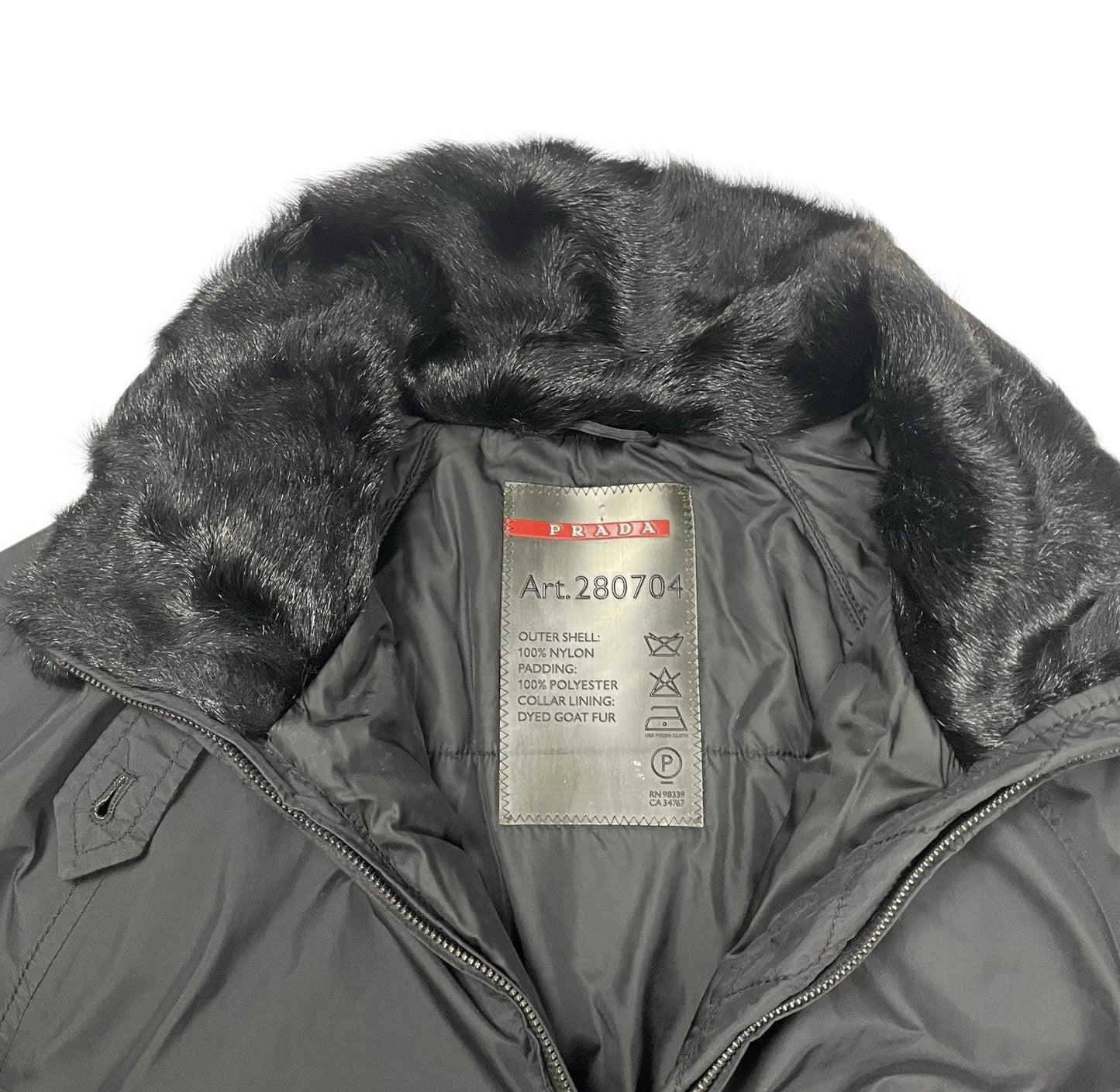 Prada Goretex Jacket Fur Trim, Size Large | O/S, Black