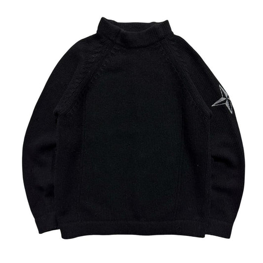 Stone Island Black Wool Arm Compass Sweater