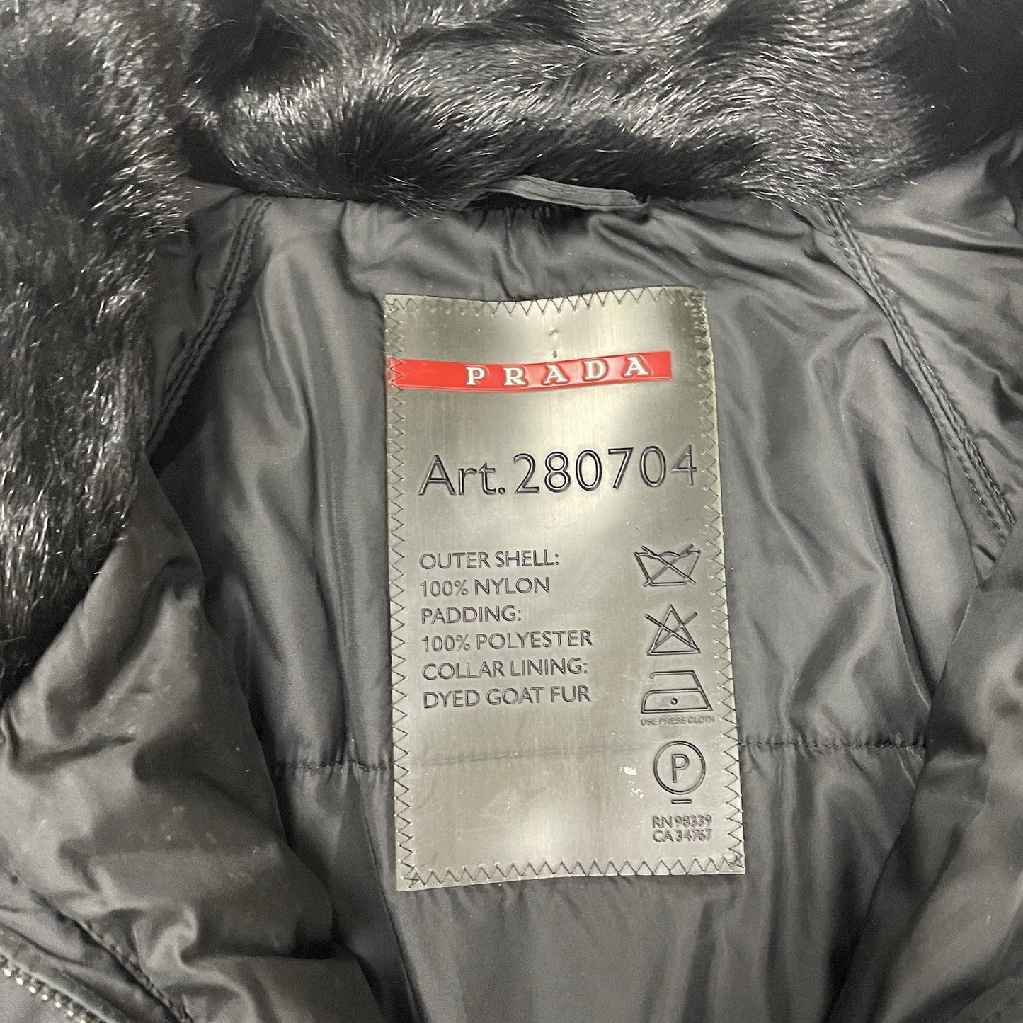 Prada Goretex Jacket Fur Trim, Size Large | O/S, Black