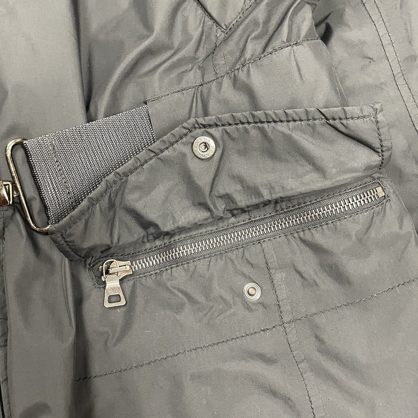 Prada Goretex Jacket Fur Trim, Size Large | O/S, Black