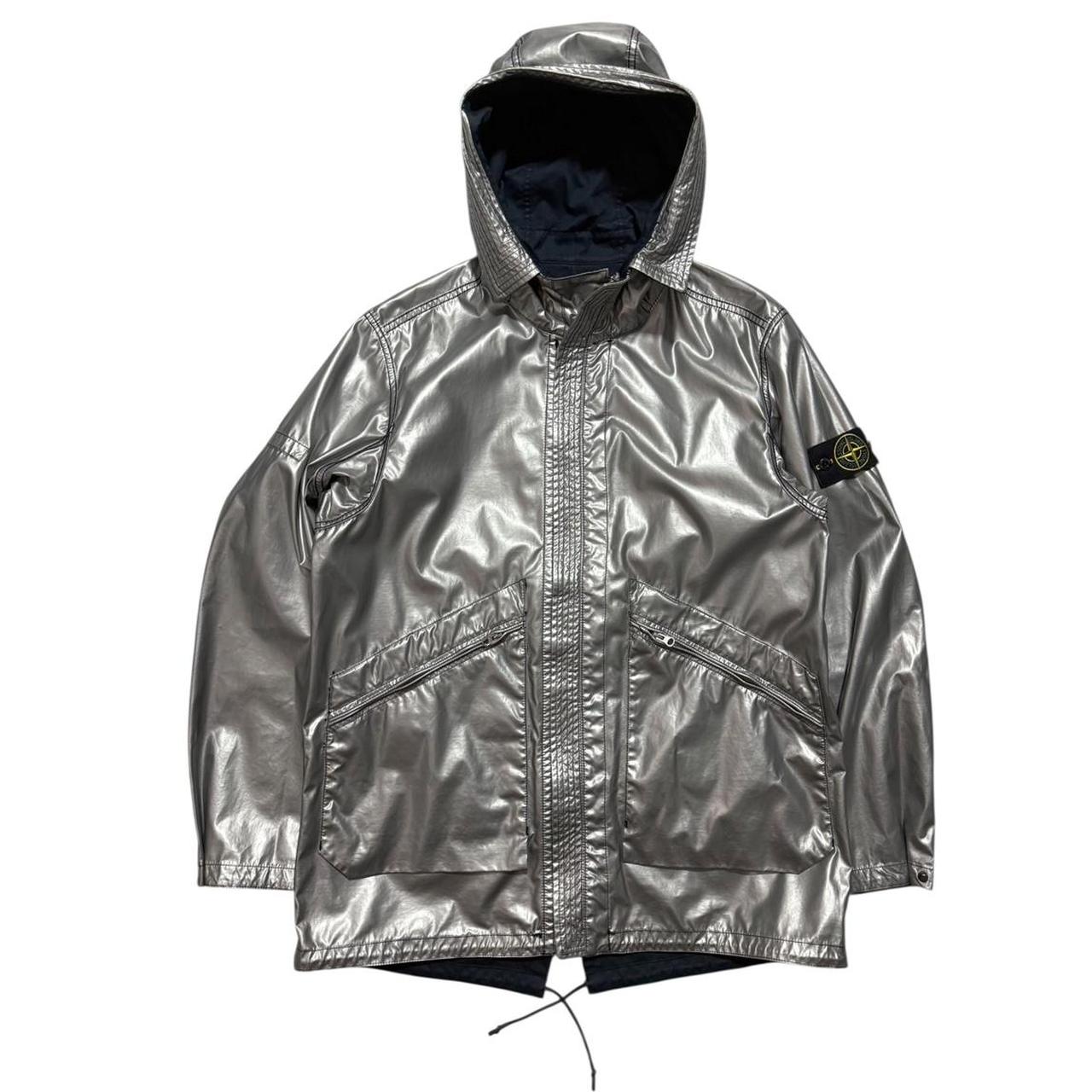 Stone Island Raso Gommato spaceman Reversible Jacket | XL, Silver, Navy