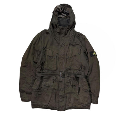 Stone Island Brown Raso Gommato Belted Jacket