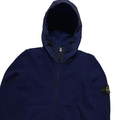 Stone Island Blue Wool Zip Up Hoodie - Known Source