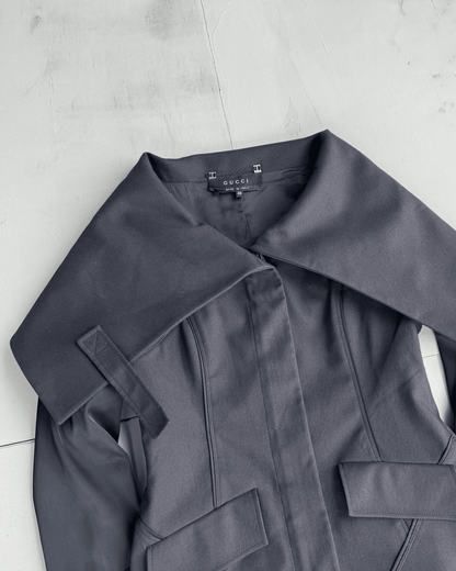 GUCCI BY TOM FORD FW2003 ASYMMETRIC HIGH COLLAR JACKET | S/M, Brown