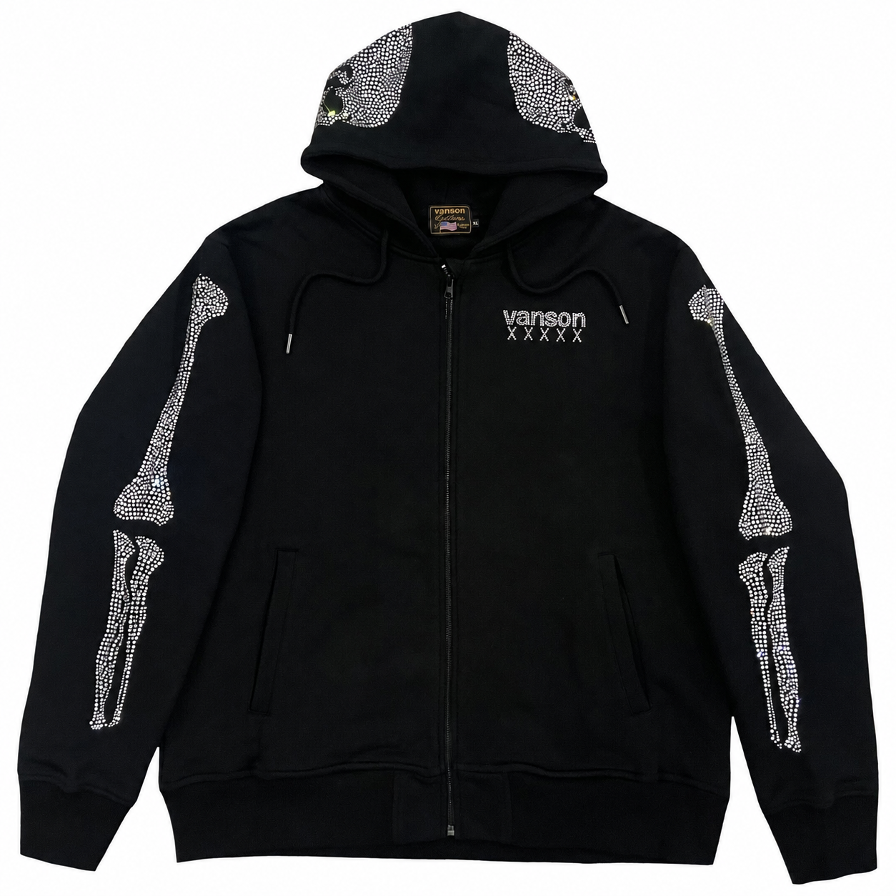 Vanson Leathers 50th Anniversary Rhinestone Skeleton Hoodie - XL | XL, Black