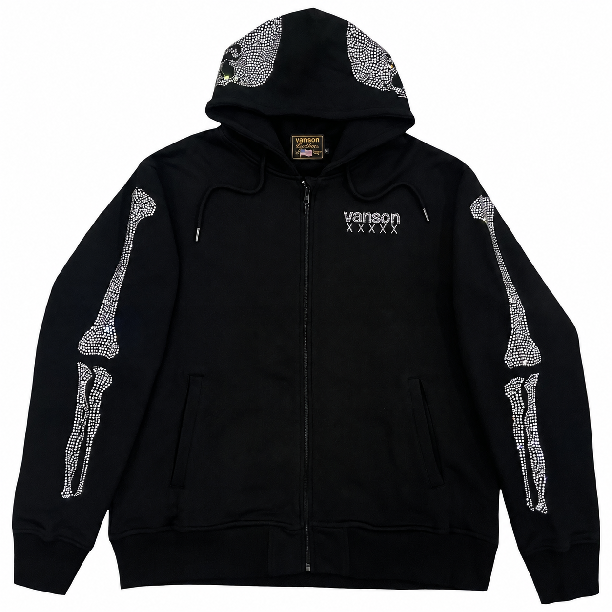 Vanson Leathers 50th Anniversary Rhinestone Skeleton Hoodie - L | Large, Black