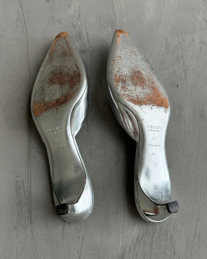 PRADA SILVER MULE KITTEN HEELS - EU40 | UK 7, Silver