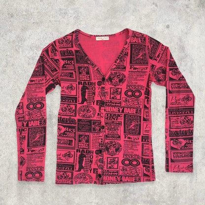 00’s Hysteric Glamour Button Up Newspaper Graphic Print Cardigan Top - Known Source
