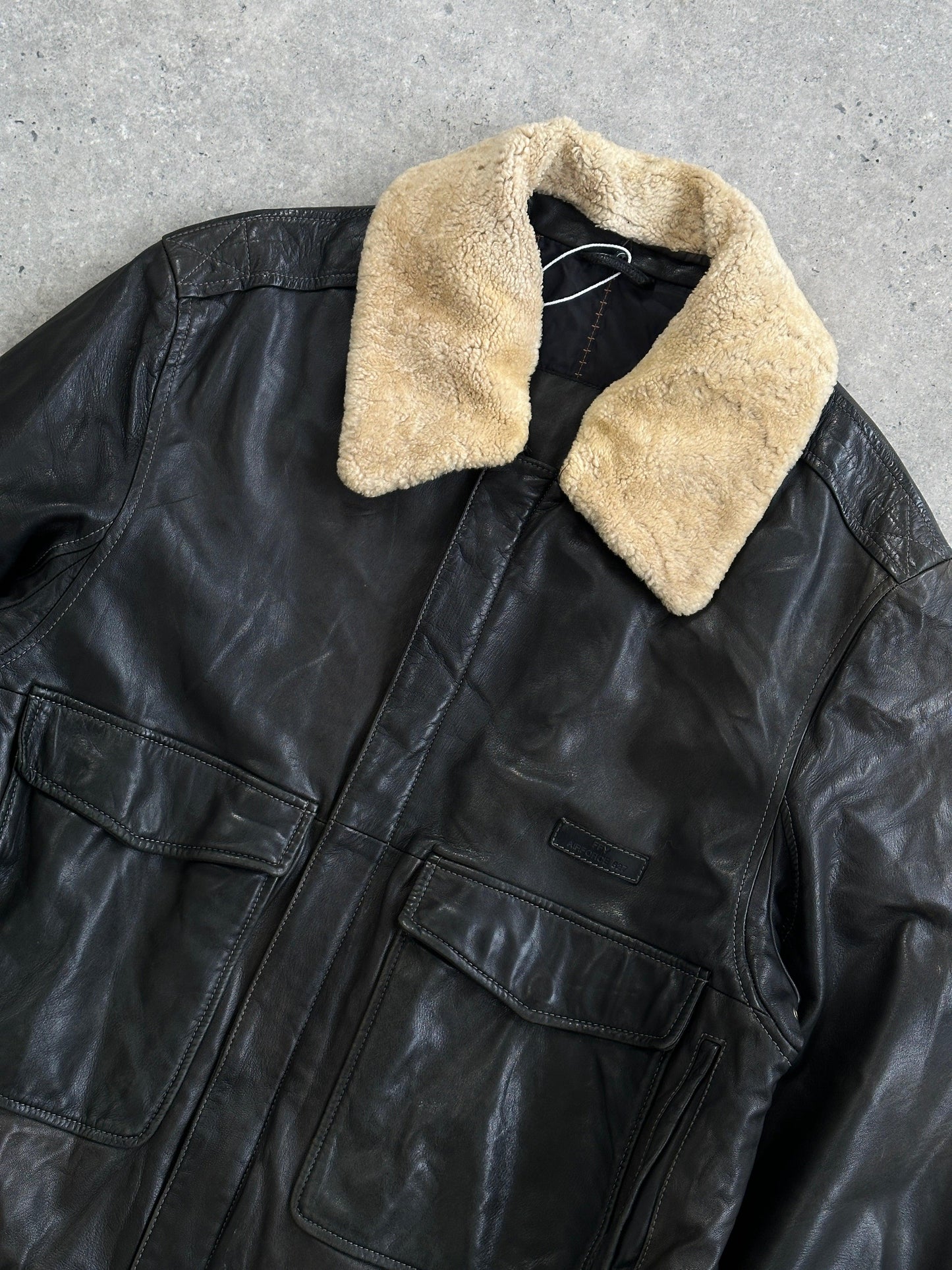 Vintage Removable Fur Collar Aviator Leather Bomber Jacket - L/XL - Known Source