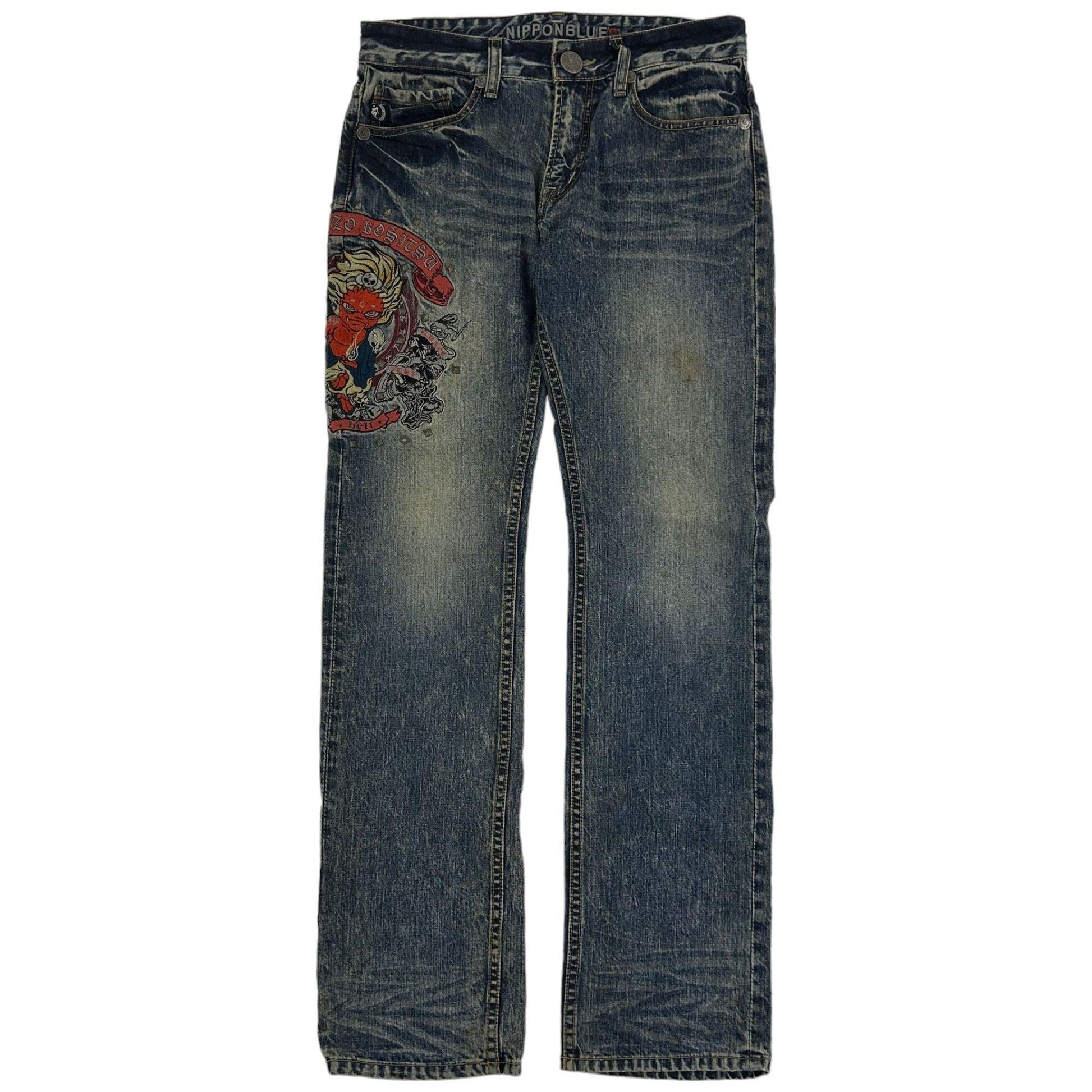 Vintage Monster Embroidered Japanese Denim Jeans Size W30 - Known Source