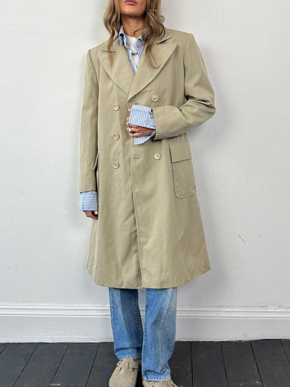 Italian Vintage Pure Wool Double Breasted Trench Coat - S/M - Known Source