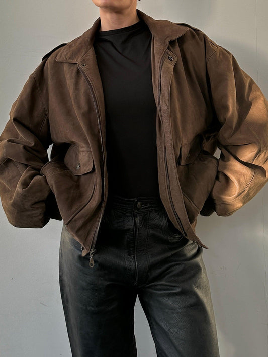 Vintage Nubuck Leather Bomber Jacket - L - Known Source