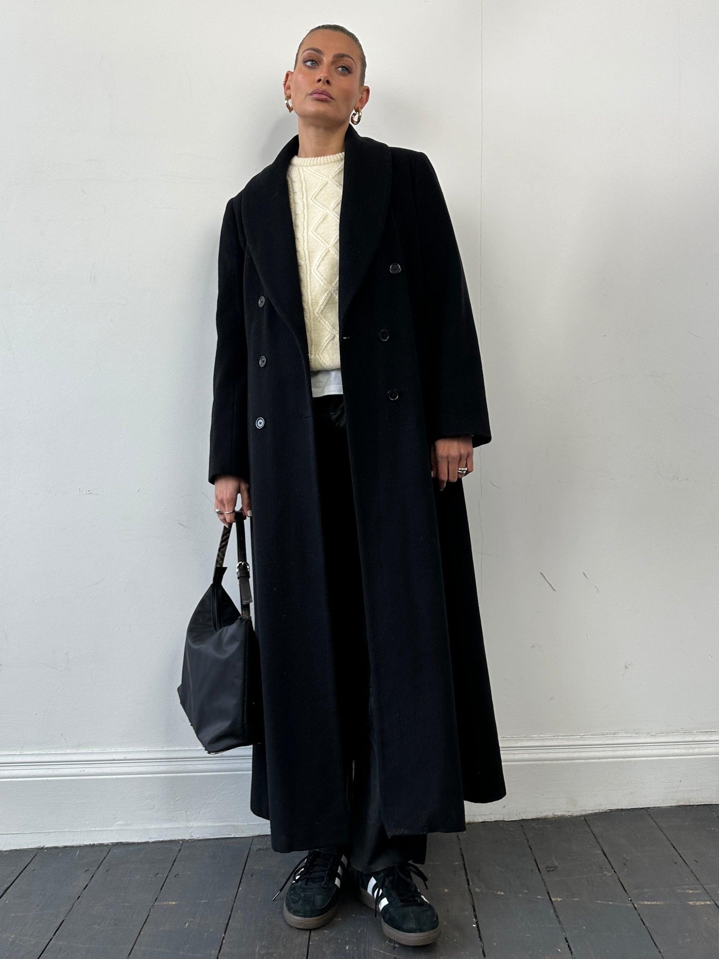 Vintage Wool Cashmere Double Breasted Floor Length Coat - M - Known Source