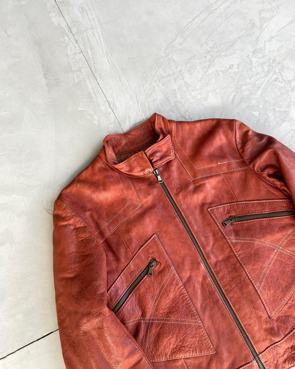 2000'S RED LEATHER BIKER JACKET - M - Known Source