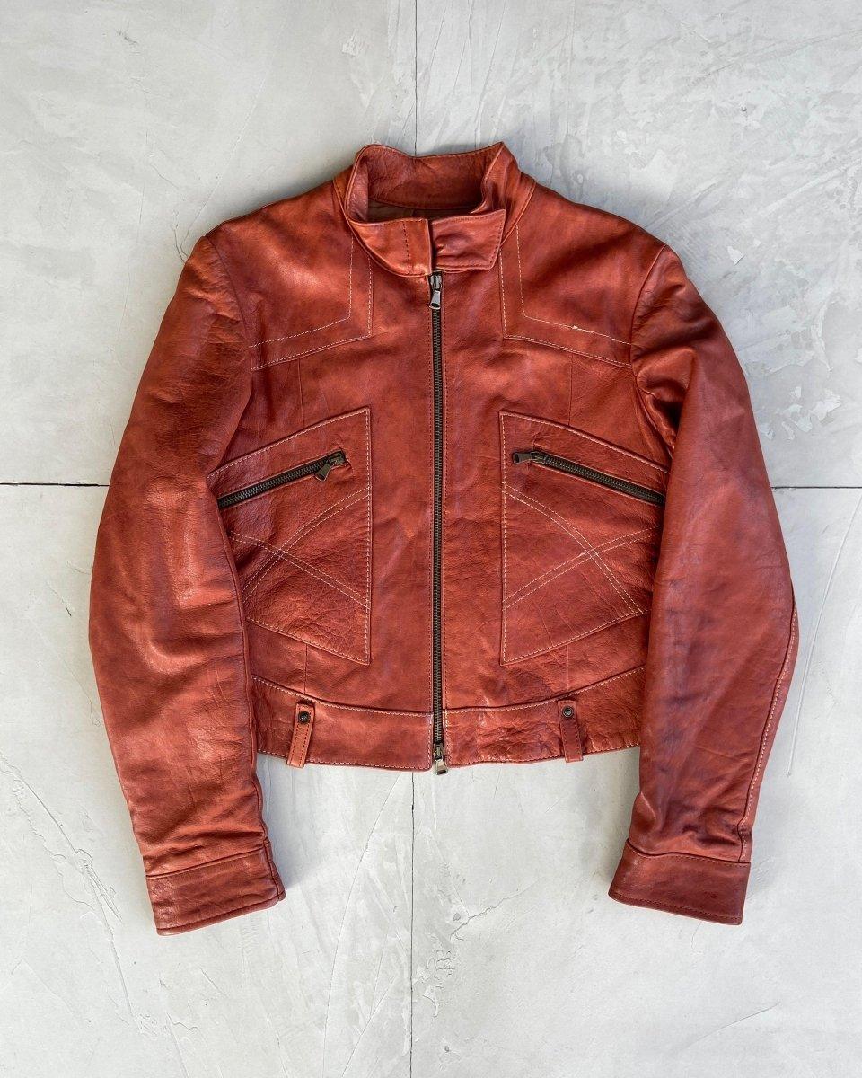 2000'S RED LEATHER BIKER JACKET - M - Known Source