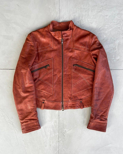 2000'S RED LEATHER BIKER JACKET - M - Known Source