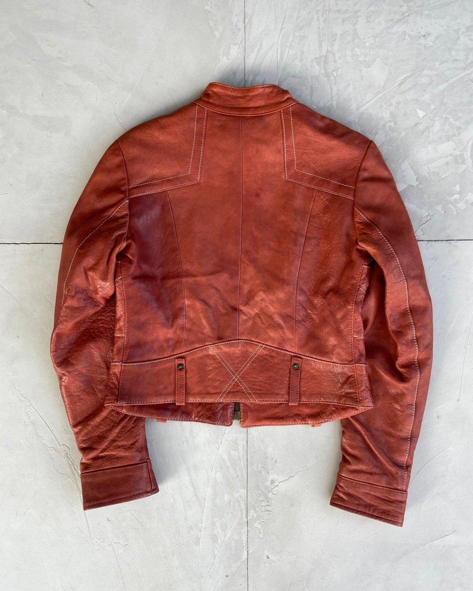 2000'S RED LEATHER BIKER JACKET - M - Known Source