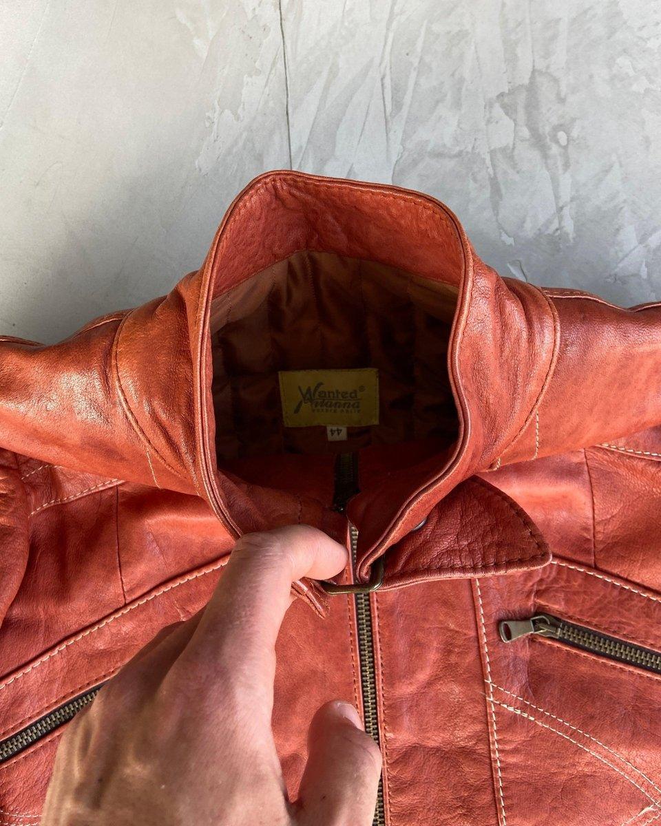 2000'S RED LEATHER BIKER JACKET - M - Known Source