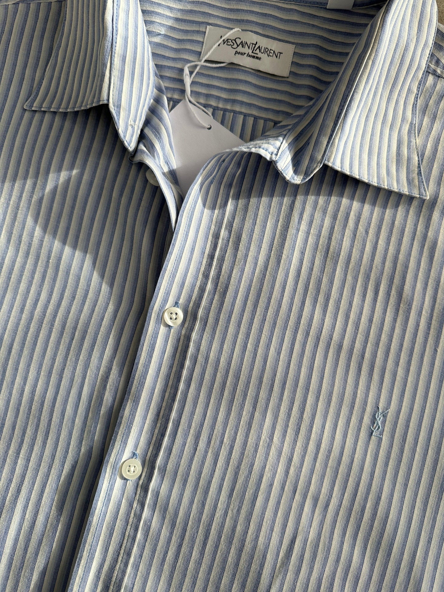 Yves Saint Laurent Cotton Pinstripe Logo Shirt - XXL