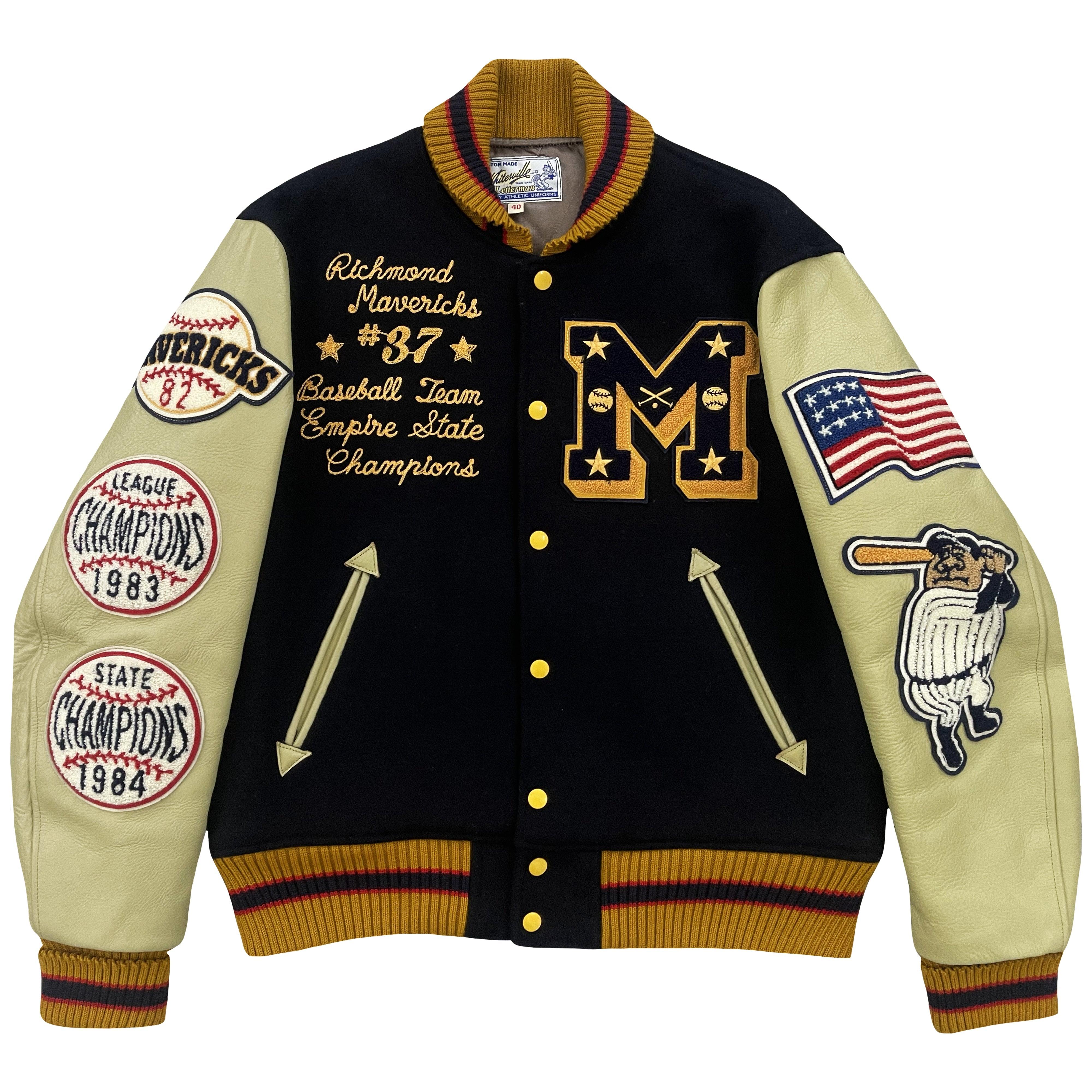 Athletic Black Baseball Vintage Jacket, Embroidery Patches on Sleeves factory + Back+Che