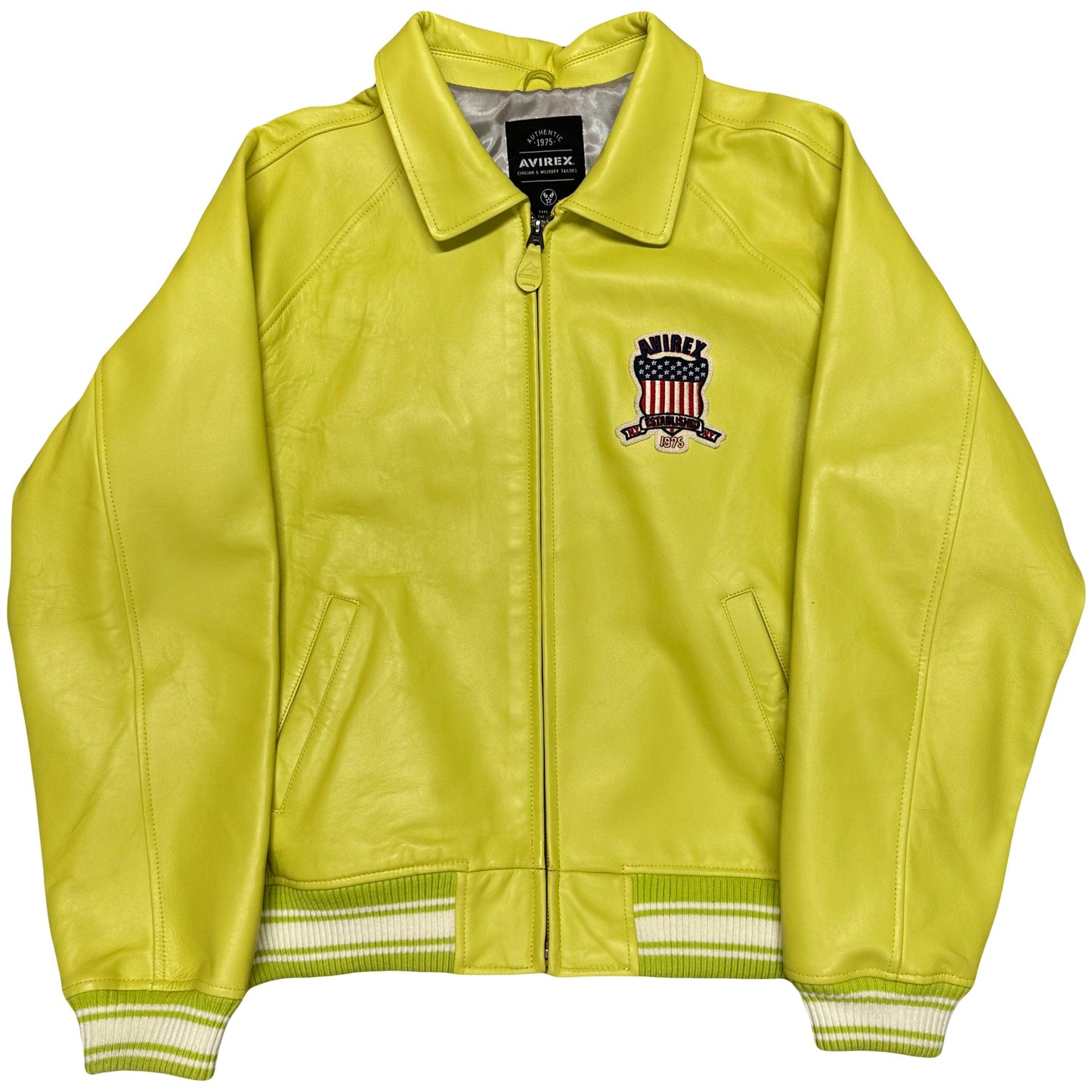 ARCHIVE Avirex 2022 Icon Leather Jacket Lime Green ( XL ) - Known Source