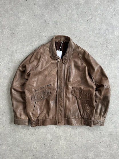 Vintage Leather Bomber Jacket - XL/XXL - Known Source