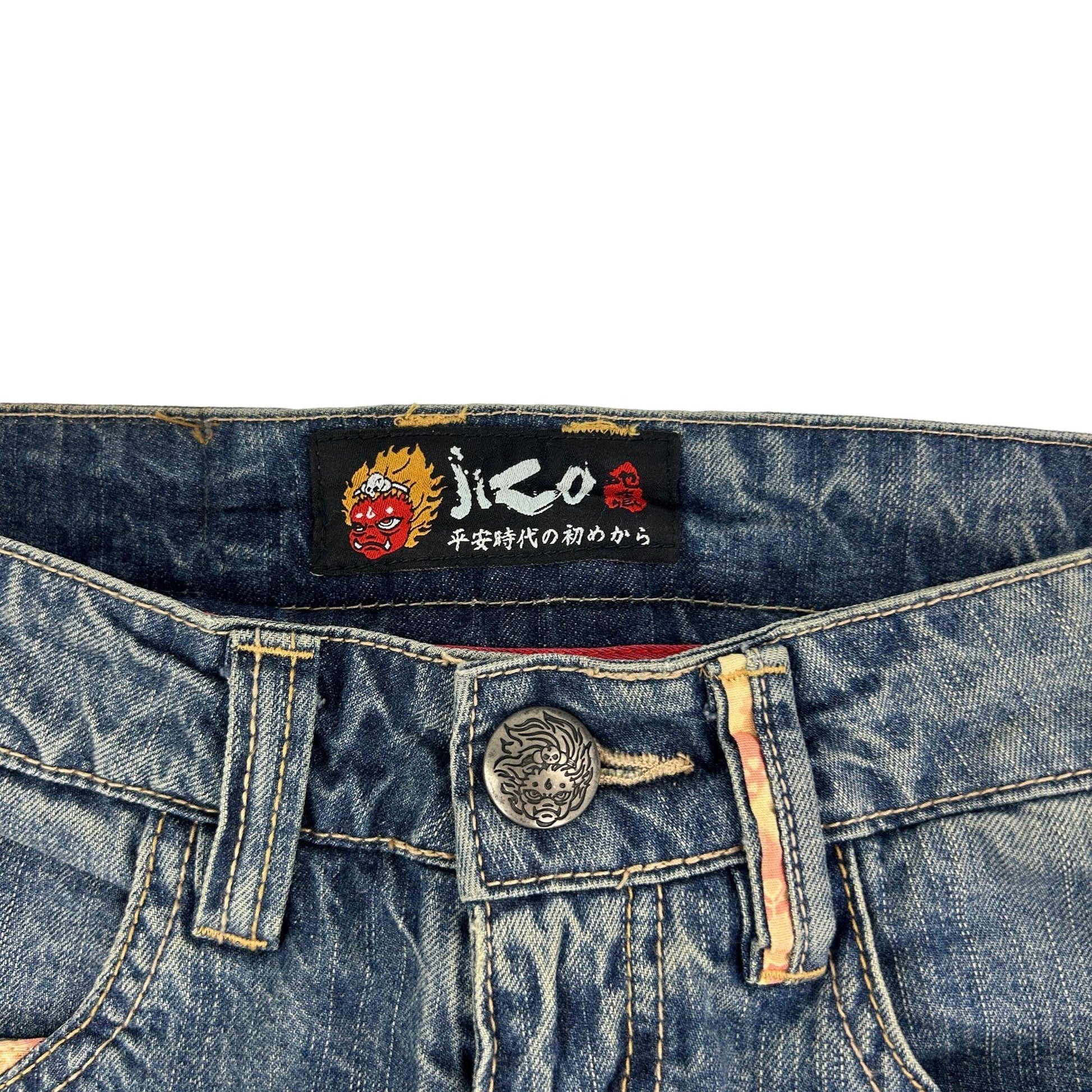 Vintage Monster Jizo Japanese Embroidered Denim Jeans Size W28 - Known Source