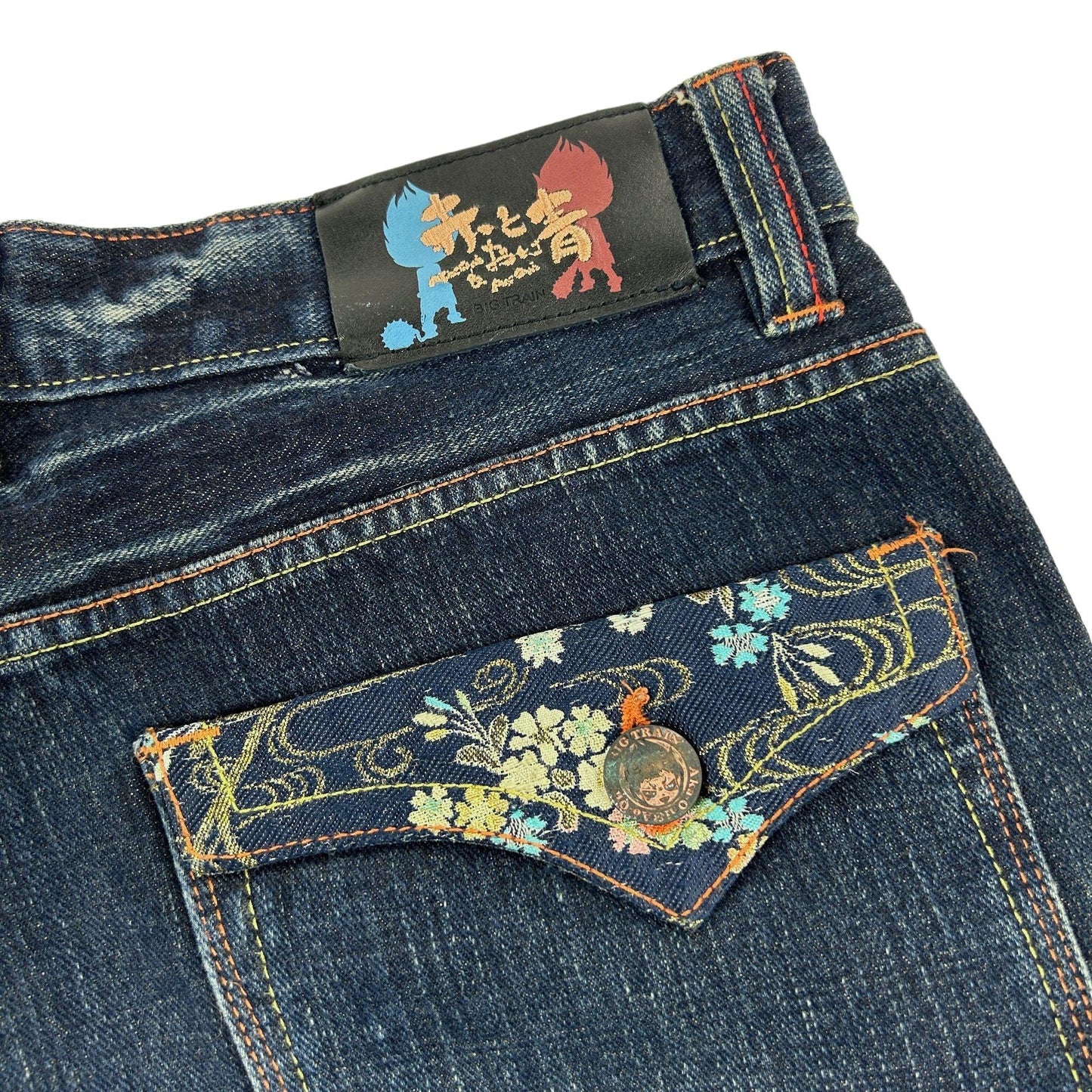 Vintage Wave Big Train Japanese Embroidered Denim Jeans Size W32 - Known Source