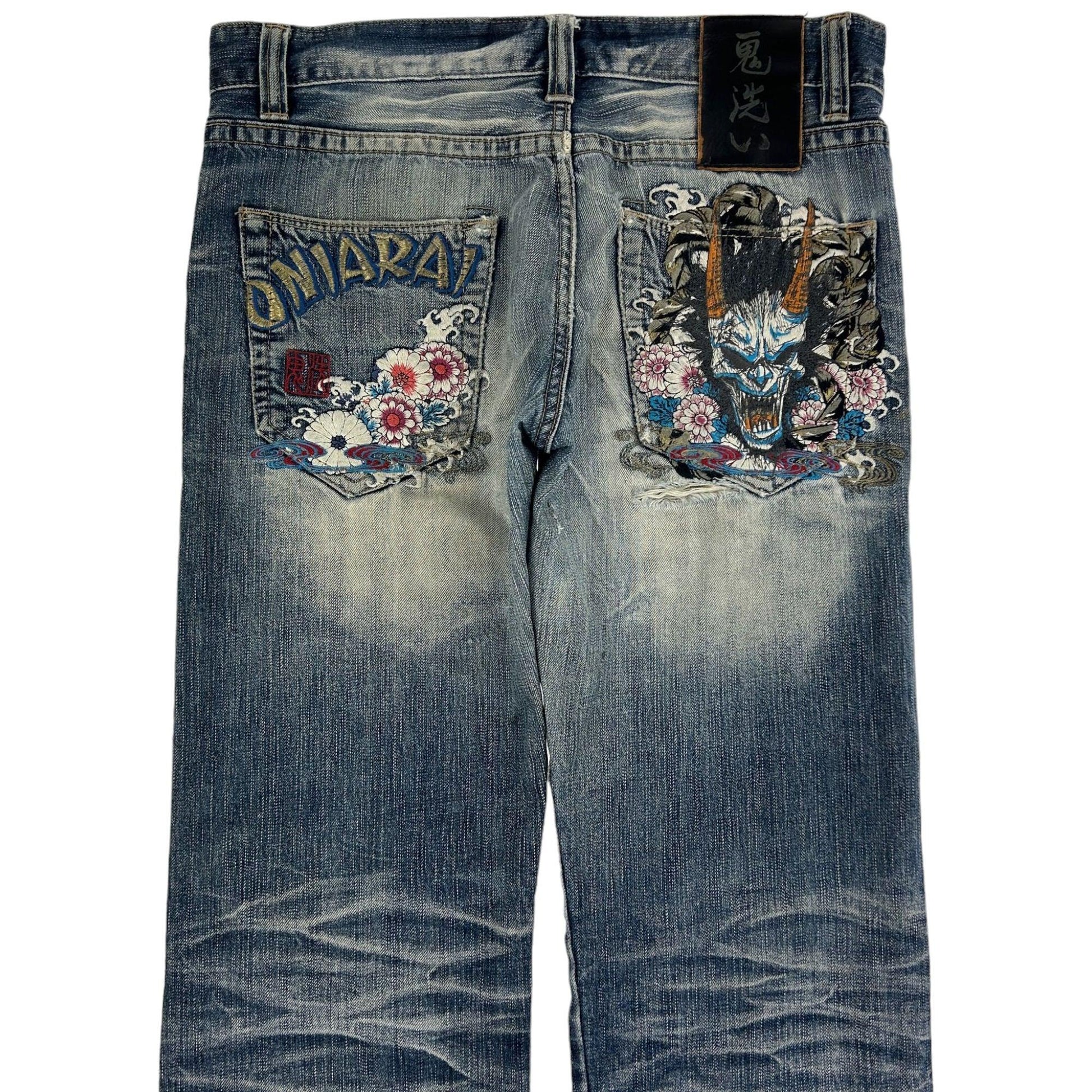 Vintage Oniarai Japanese Embroidered Denim Jeans Size W32 - Known Source