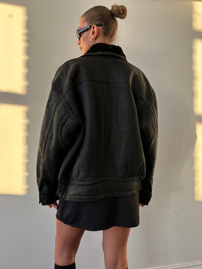 Vintage Shearling Leather Jacket - M/L