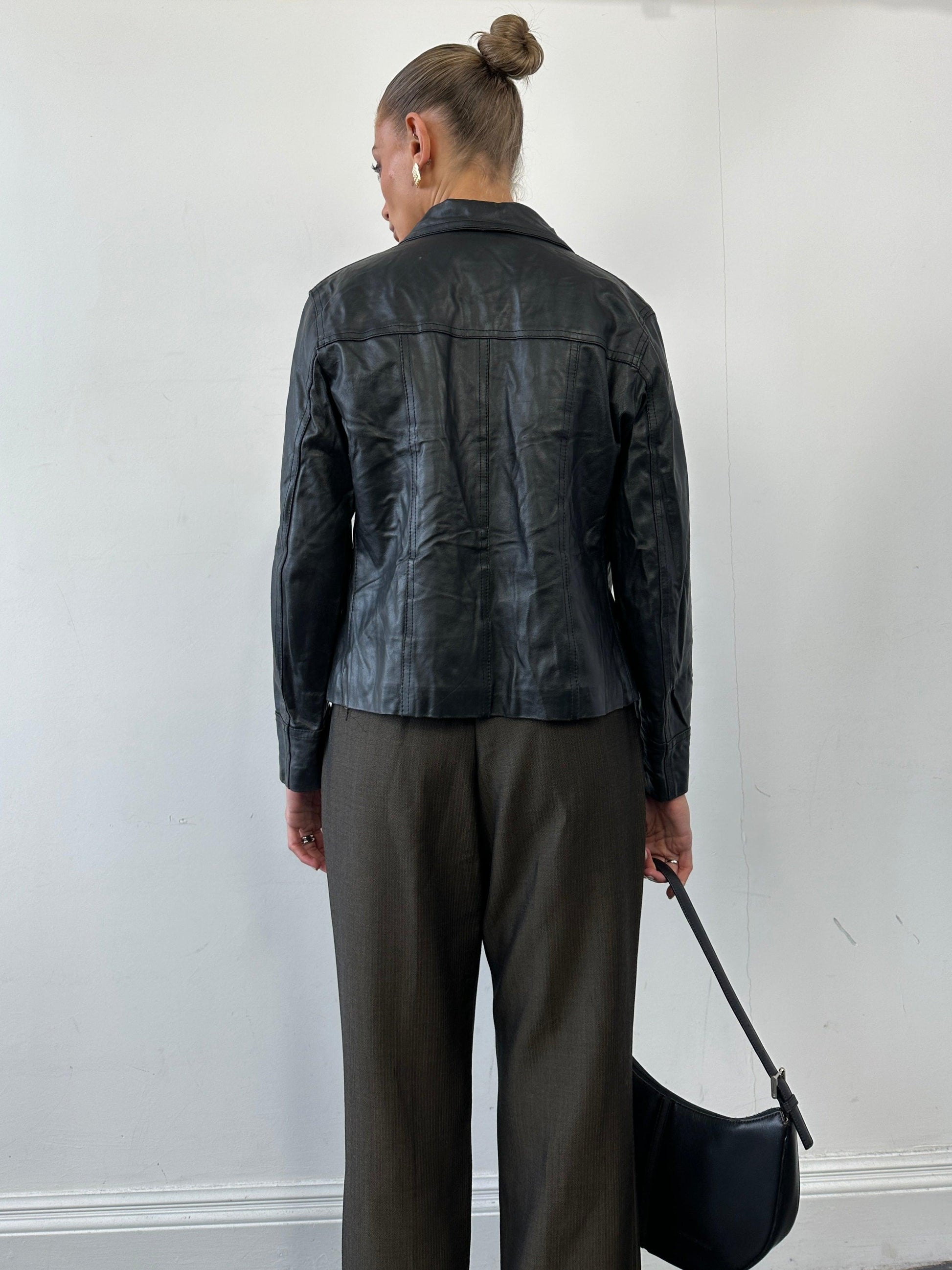 Vintage Minimal Zip Up Leather Jacket - S - Known Source