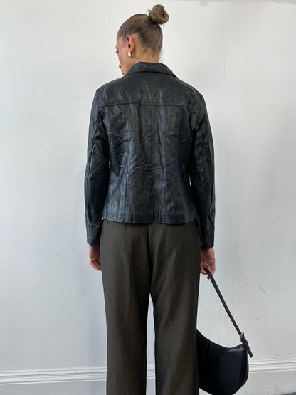 Vintage Minimal Zip Up Leather Jacket - S - Known Source
