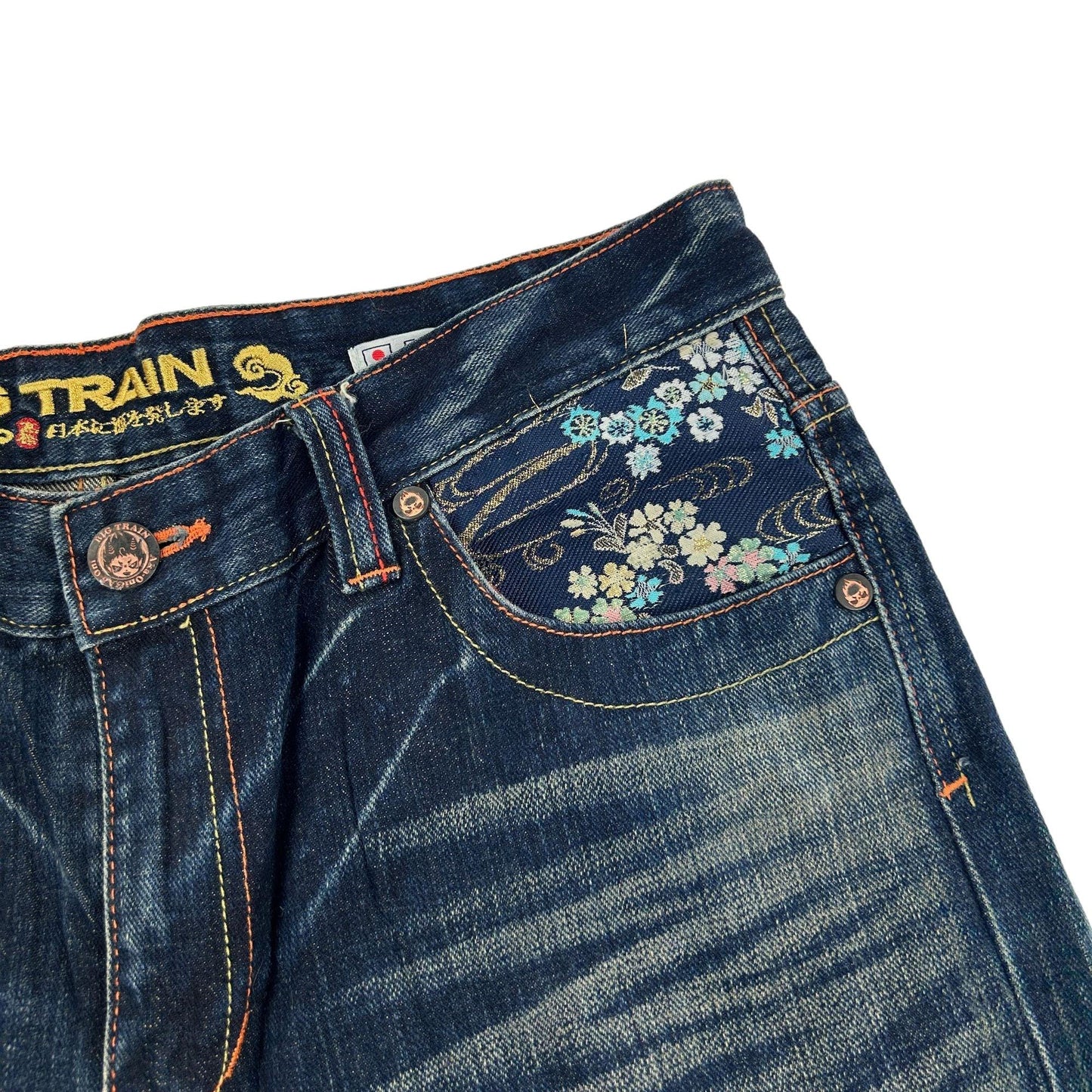 Vintage Wave Big Train Japanese Embroidered Denim Jeans Size W32 - Known Source