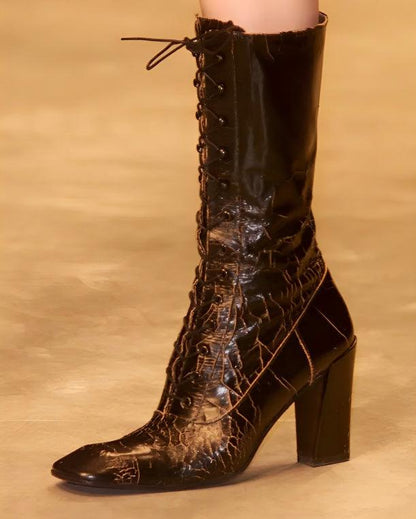 MIU MIU FW2001 CRACKED LEATHER LACE-UP BOOTS - EU 38 / UK 5 - Known Source