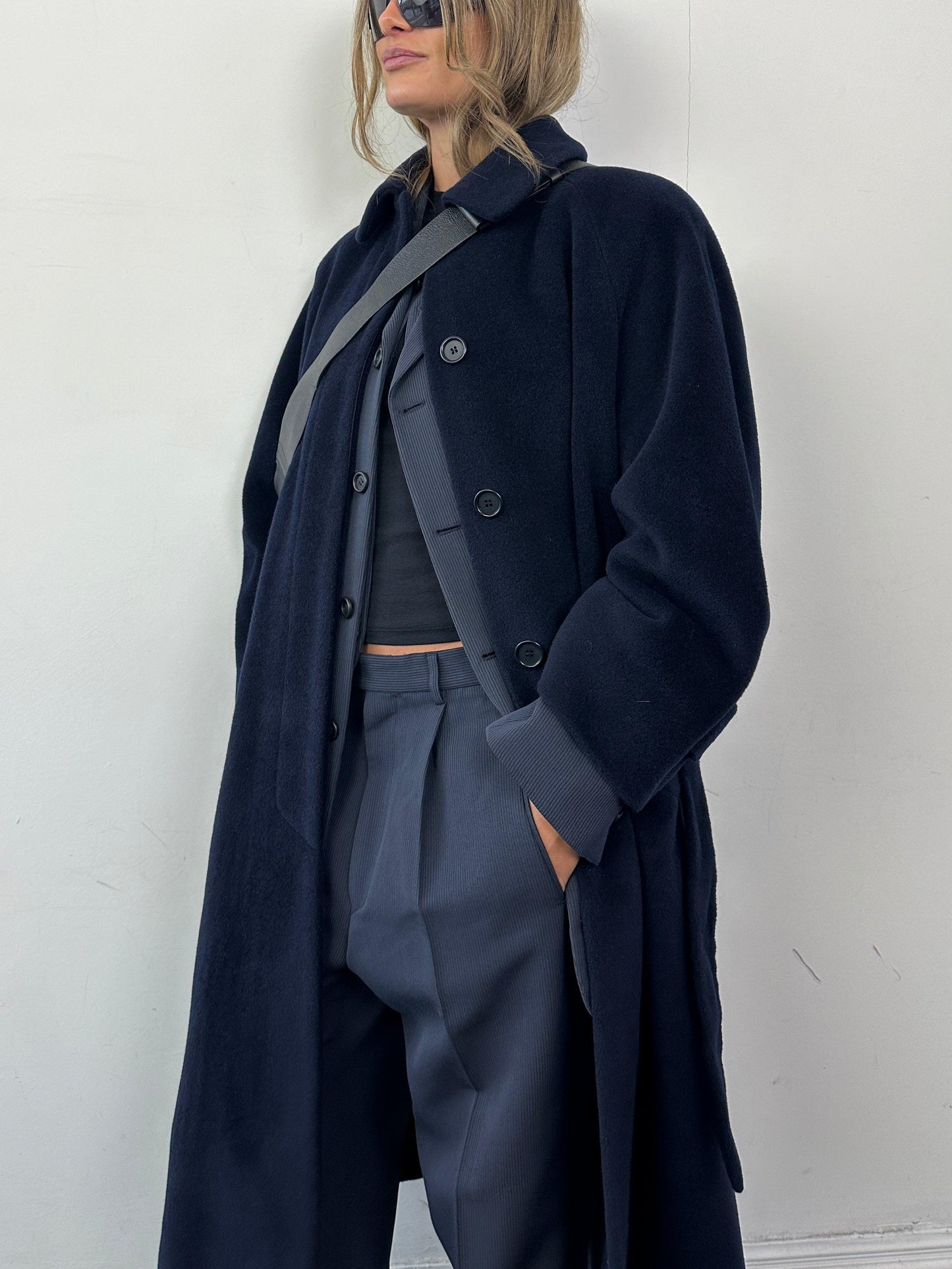 Vintage Wool Concealed Placket Single Breasted Belted Coat - L - Known Source