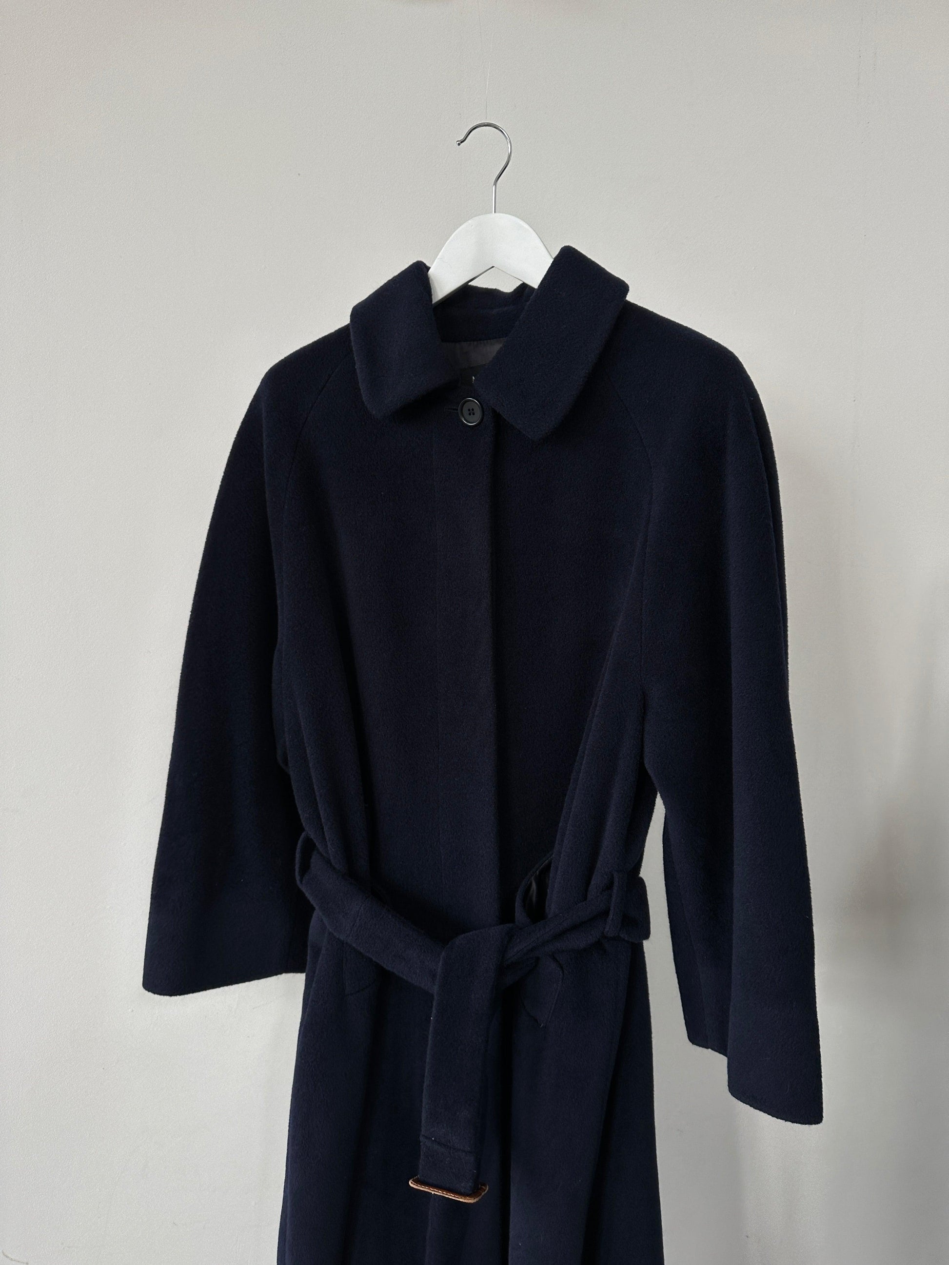 Vintage Wool Concealed Placket Single Breasted Belted Coat - L - Known Source