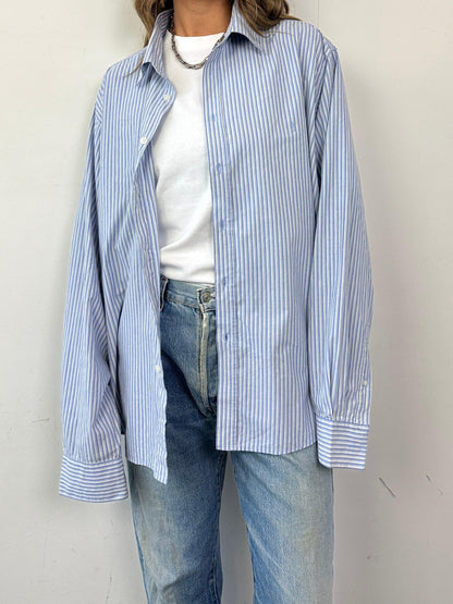 Yves Saint Laurent Cotton Pinstripe Logo Shirt - XXL