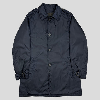 Prada Milano 2012 Mainline Nylon Navy Padded Trench Coat - XL - Known Source