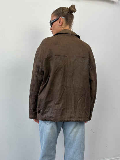 Italian Vintage Zip Up Nubuck Leather Jacket - L - Known Source